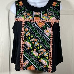Floral‎ Embroidered Black Sleeveless Blouse